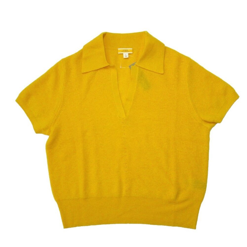 NWT J.Crew Featherweight Cashmere Collared Short-sleeve Sweater in Warm Maize L - Picture 4 of 6